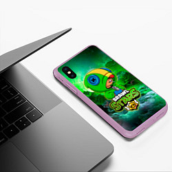 Чехол iPhone XS Max матовый Space Leon Brawl Stars, цвет: 3D-сиреневый — фото 2