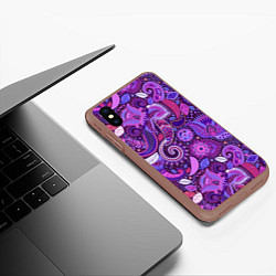 Чехол iPhone XS Max матовый Фиолетовый этнический дудлинг, цвет: 3D-коричневый — фото 2