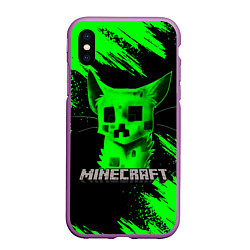 Чехол iPhone XS Max матовый MINECRAFT CREEPER CAT, цвет: 3D-фиолетовый