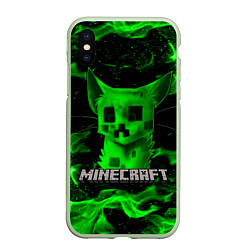 Чехол iPhone XS Max матовый MINECRAFT CREEPER CAT, цвет: 3D-салатовый