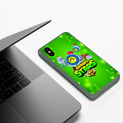 Чехол iPhone XS Max матовый BRAWL STARS NANI, цвет: 3D-темно-зеленый — фото 2