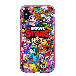 Чехол iPhone XS Max матовый BRAWL STARS ВСЕ ПЕРСОНАЖИ, цвет: 3D-малиновый