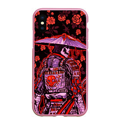 Чехол iPhone XS Max матовый Самурай в розах, цвет: 3D-розовый