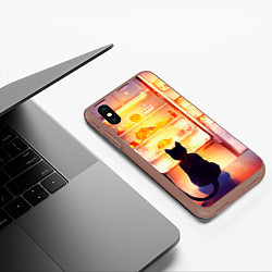 Чехол iPhone XS Max матовый Черный кот холодильник ночь, цвет: 3D-коричневый — фото 2