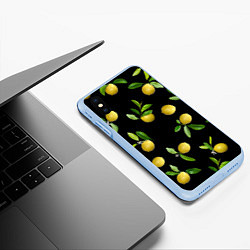 Чехол iPhone XS Max матовый Лимоны на черном, цвет: 3D-голубой — фото 2