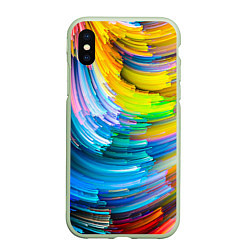 Чехол iPhone XS Max матовый Цветные полоски, цвет: 3D-салатовый