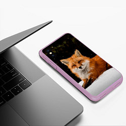 Чехол iPhone XS Max матовый Лиса и снег, цвет: 3D-сиреневый — фото 2