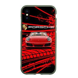 Чехол iPhone XS Max матовый PORSCHE, цвет: 3D-темно-зеленый