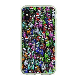 Чехол iPhone XS Max матовый Among Us С Новым Годом!, цвет: 3D-салатовый