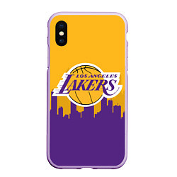 Чехол iPhone XS Max матовый LOS ANGELES LAKERS, цвет: 3D-сиреневый