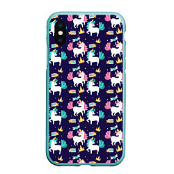 Чехол iPhone XS Max матовый Unicorn pattern, цвет: 3D-мятный