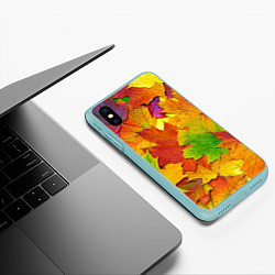 Чехол iPhone XS Max матовый Осенние листья, цвет: 3D-мятный — фото 2