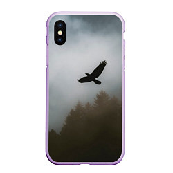 Чехол iPhone XS Max матовый Орёл над лесом, цвет: 3D-сиреневый