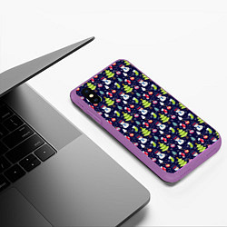 Чехол iPhone XS Max матовый Новогодний фон, цвет: 3D-фиолетовый — фото 2