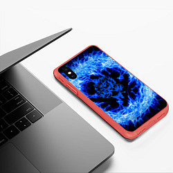 Чехол iPhone XS Max матовый Лев в синем пламени, цвет: 3D-красный — фото 2