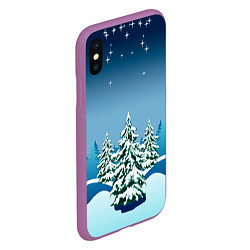 Чехол iPhone XS Max матовый Зимние ели под снегом арт, цвет: 3D-фиолетовый — фото 2