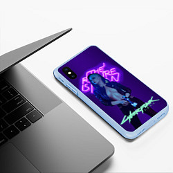 Чехол iPhone XS Max матовый Cyberpunk 2077 V, цвет: 3D-голубой — фото 2