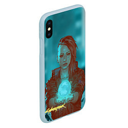 Чехол iPhone XS Max матовый Cyberpunk 2077 V, цвет: 3D-голубой — фото 2