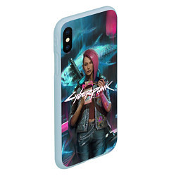 Чехол iPhone XS Max матовый CYBERPUNK 2077 спина Z, цвет: 3D-голубой — фото 2