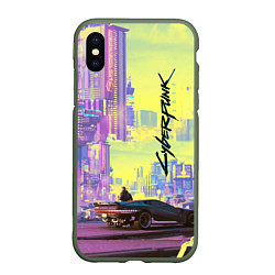 Чехол iPhone XS Max матовый Cyberpunk 2077, цвет: 3D-темно-зеленый