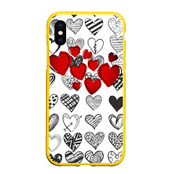 Чехол iPhone XS Max матовый Сердца, цвет: 3D-желтый