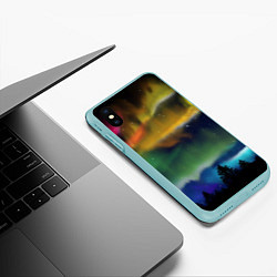 Чехол iPhone XS Max матовый Северное сияние, цвет: 3D-мятный — фото 2