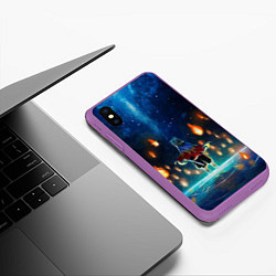 Чехол iPhone XS Max матовый Ренгоку Кёджуро Клинок демонов, цвет: 3D-фиолетовый — фото 2