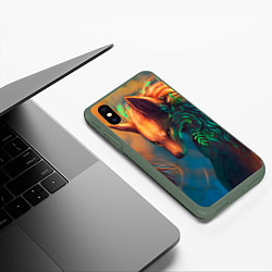 Чехол iPhone XS Max матовый Волшебная лиса, цвет: 3D-темно-зеленый — фото 2