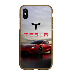 Чехол iPhone XS Max матовый Tesla Roadster, цвет: 3D-коричневый