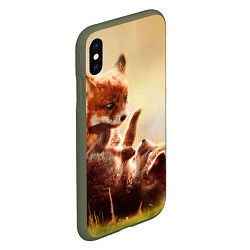 Чехол iPhone XS Max матовый Лисята играют, цвет: 3D-темно-зеленый — фото 2