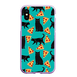 Чехол iPhone XS Max матовый Котики и Пиццы, цвет: 3D-сиреневый