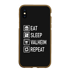 Чехол iPhone XS Max матовый EatSleepValheimRepeat, цвет: 3D-коричневый