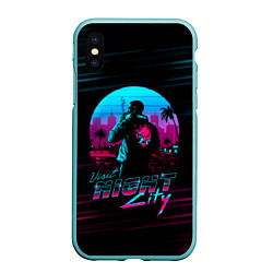 Чехол iPhone XS Max матовый Cyberpunk 2077 NIGHT CITY, цвет: 3D-мятный