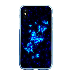 Чехол iPhone XS Max матовый Неоновые бабочки, цвет: 3D-голубой