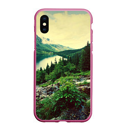 Чехол iPhone XS Max матовый Красивый лес, цвет: 3D-малиновый