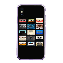 Чехол iPhone XS Max матовый Музыкальные касеты, цвет: 3D-светло-сиреневый