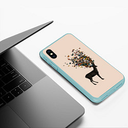 Чехол iPhone XS Max матовый Олени с рогами из бабочек, цвет: 3D-мятный — фото 2