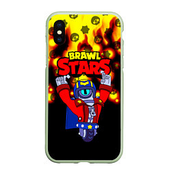 Чехол iPhone XS Max матовый Brawl StarsStu, цвет: 3D-салатовый