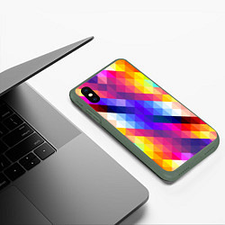 Чехол iPhone XS Max матовый Пиксельная радуга, цвет: 3D-темно-зеленый — фото 2