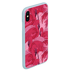 Чехол iPhone XS Max матовый Розовые фламинго, цвет: 3D-голубой — фото 2