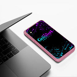 Чехол iPhone XS Max матовый GENSHIN IMPACT NEON LOGO, цвет: 3D-малиновый — фото 2