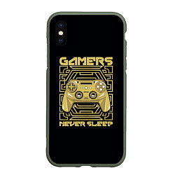 Чехол iPhone XS Max матовый GAMERS NEVER SLEEP, цвет: 3D-темно-зеленый