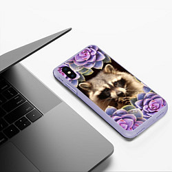 Чехол iPhone XS Max матовый Енот среди цветов, цвет: 3D-светло-сиреневый — фото 2