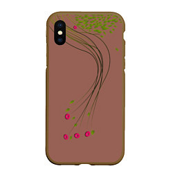 Чехол iPhone XS Max матовый Колибри из листья и цветов, цвет: 3D-коричневый
