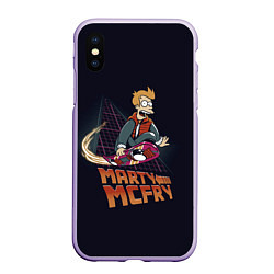 Чехол iPhone XS Max матовый Back to Futurama, цвет: 3D-светло-сиреневый