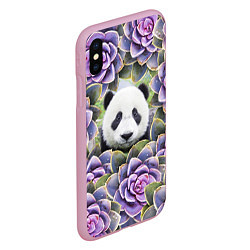 Чехол iPhone XS Max матовый Панда среди цветов, цвет: 3D-розовый — фото 2