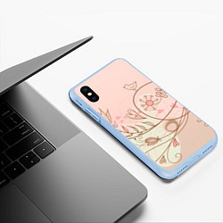 Чехол iPhone XS Max матовый Летний узор цветы птичка, цвет: 3D-голубой — фото 2