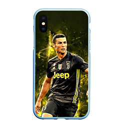 Чехол iPhone XS Max матовый Cristiano Ronaldo Juventus, цвет: 3D-голубой