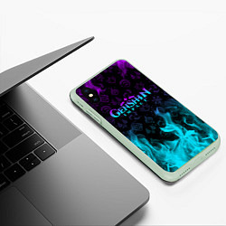 Чехол iPhone XS Max матовый GENSHIN IMPACT НЕОНОВЫЙ ОГОНЬ, цвет: 3D-салатовый — фото 2