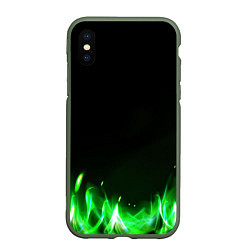 Чехол iPhone XS Max матовый Зеленый огонь, цвет: 3D-темно-зеленый